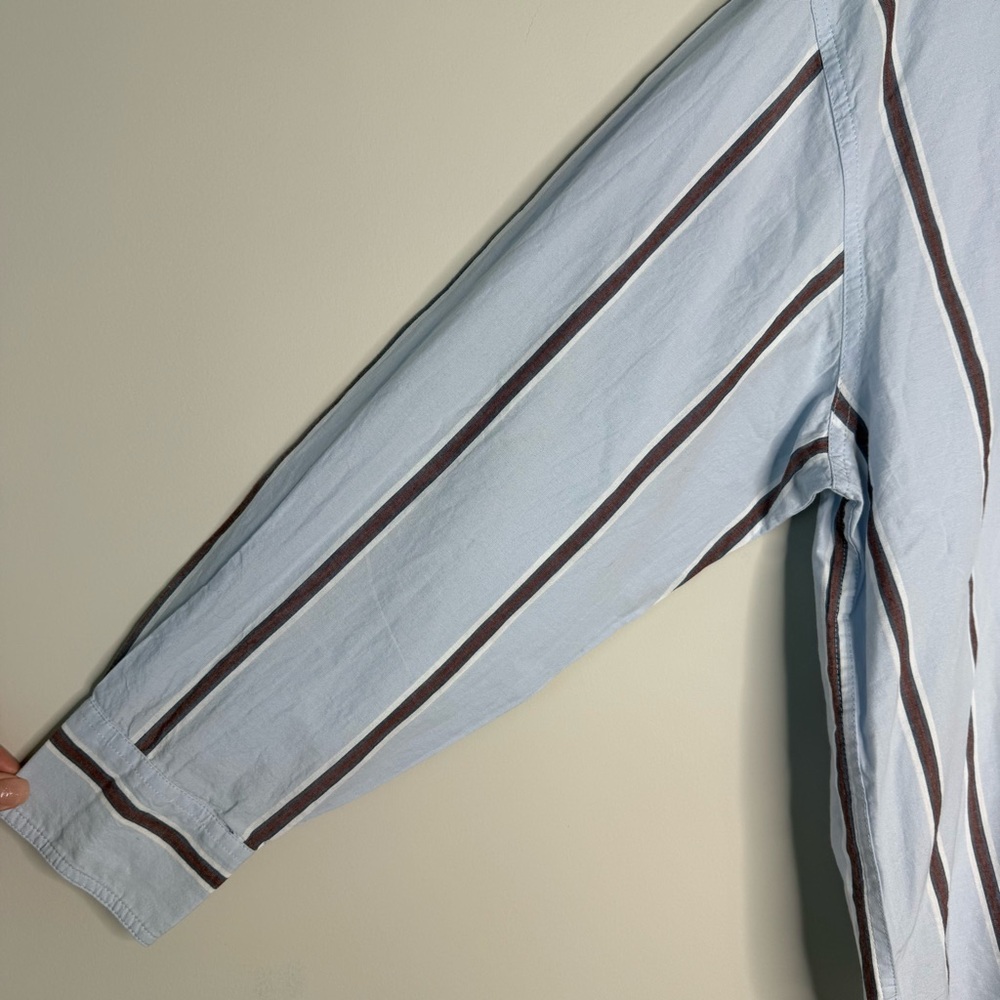 C & C California | NWT 100% Blue and Brown Stripe 100% Cotton Button Down Shirt - Picture 3 of 9